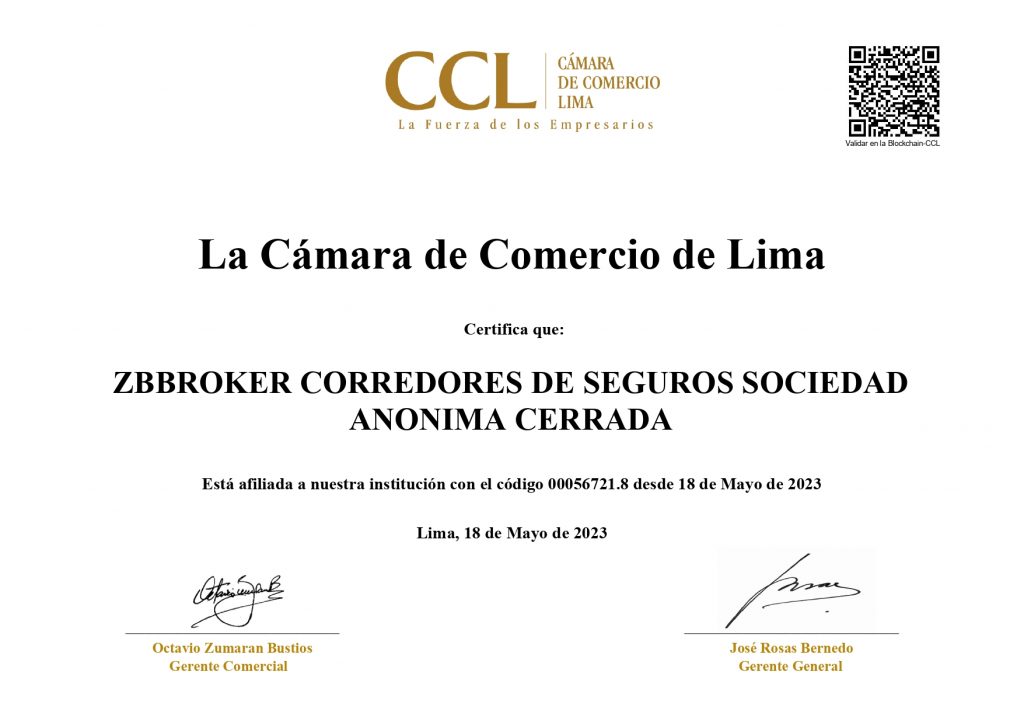 DIPLOMA ZBBROKER DE LA CAMARA DE COMERCIO DE LIMA